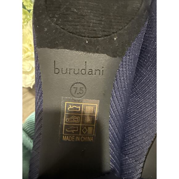 BURUDANI Women Navy Low Chunky Block Heel Square Toe Kniited Heels Size 7.5 - Picture 6 of 6